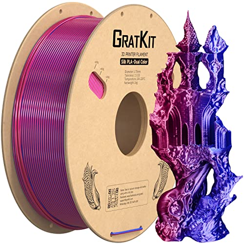 GratKit Silk Zweifarbig PLA Filament 1.75mm, -0.03mm, Coextrusion PLA Filament, 3D Drucker Filament, 1kg Spule, Dual Color PLA Filament, Seide Rot Und Blau von GratKit