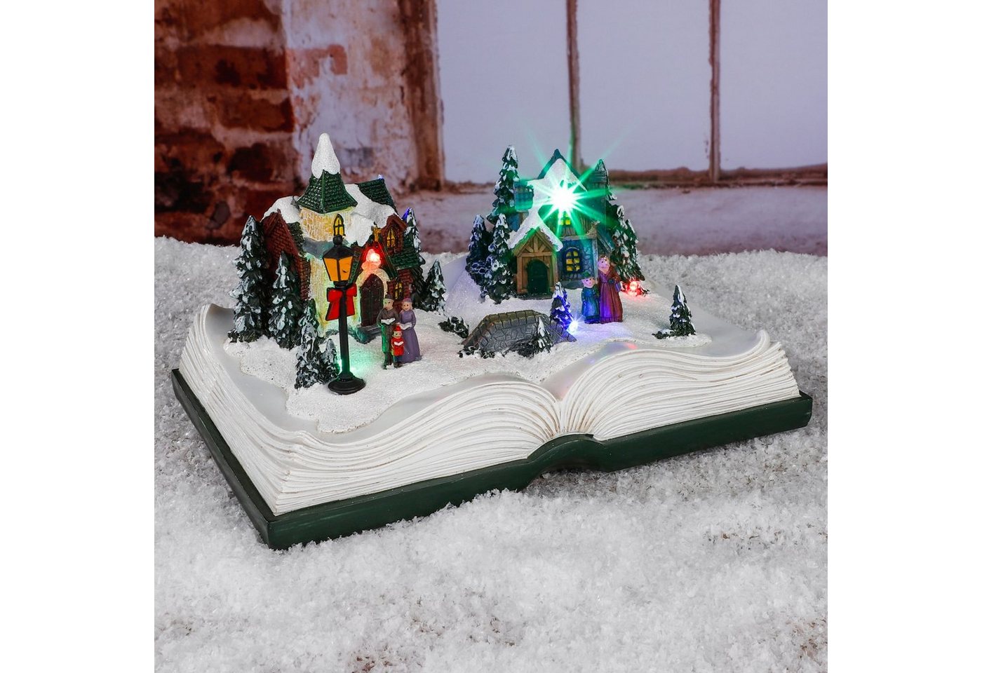 Gravidus Dekofigur LED Beleuchtete Weihnachtsstadt Dorf im Buch mit Häuser und Brücke von Gravidus