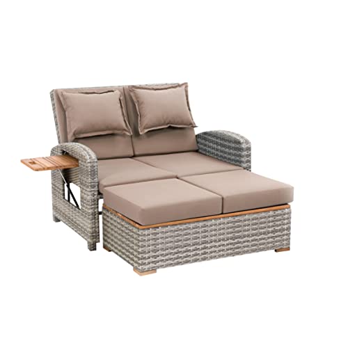 greemotion Rattan-Lounge Bahia Style 3-in-1 mit Teilen aus Teak, Gartensofa mit Bettfunktion, inkl. Hocker, grau/Taupe, ca.117 x 93 x 74 cm greemotion Rattan-Lounge Bahia Style 3-in-1 mit Teilen aus Teak, Gartensofa mit Bettfunktion, inkl. Hocker, grau/Taupe, ca.117 x 93 x 74 cm von Greemotion