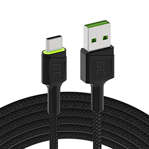 Green Cell Kabel USB-A - USB-C Typ-C 1.2m mit LED-Beleuchtung Ladekabel Schwarz Schnellladekabel Kompatibel mit Samsung Galaxy S23 S22 S21 S20 Ultra S10 S9 S8+ | Note 20 10 9 8 | Android-Telefonen von Green Cell