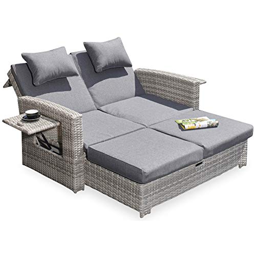 Green Spirit - Garten Multifunktions-Sofa Sunny - Hellgrau, Poly-Rattan, Wetterfest, kann in wenigen Augenblicken von einem Garten-Sofa/Garten-Bank zum Garten-Bett/Garten-Liege umgeklappt Werden von Green Spirit