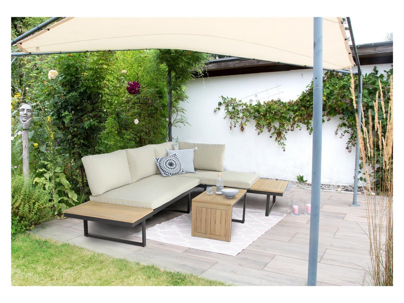 Green Spirit Loungeset Gartenlounge Ecklounge Set Celano, (Set, 3-tlg), Tischplatte und Seitenablage aus 100% FSC zertifiziertem Akazienholz von Green Spirit