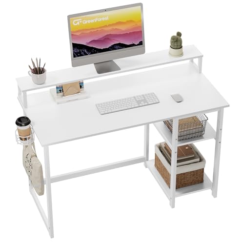 GreenForest 120 x 55 cm Schreibtisch Weiß mit Regal und Monitorständer, Kleiner Sekretär Schreibtisch Weiss, Bürotisch für Home Office, Reinweiß GreenForest 120 x 55 cm Schreibtisch Weiß mit Regal und Monitorständer, Kleiner Sekretär Schreibtisch Weiss, Bürotisch für Home Office, Reinweiß von GreenForest