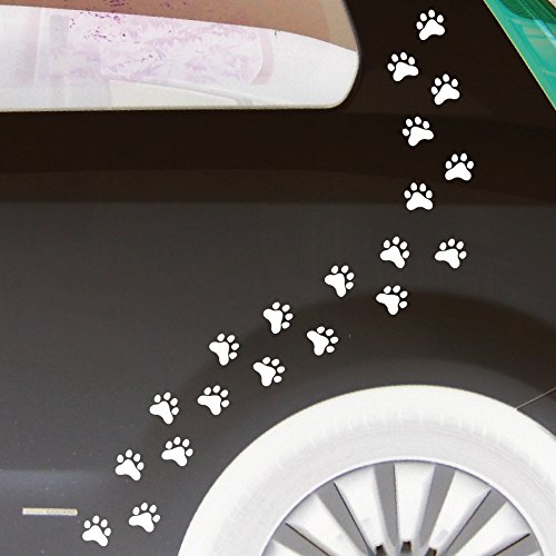GreenIT 20 Aufkleber 2cm Pfötchen 10 Paar Pfoten Hund Katze Tattoo Deko Folie für Auto Tür Napf usw (Weiss) von GreenIT