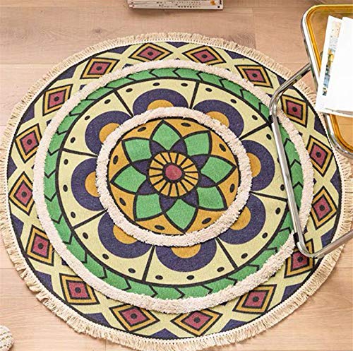 Greenf Runder Mandala Teppich, Teppich Boho Style mit Quasten Marokko Vorleger Moderne Große Teppiche,Waschbar Teppiche Wohnzimmer Schlafzimmer Teppiche Dekor (D,90cm) von Greenf