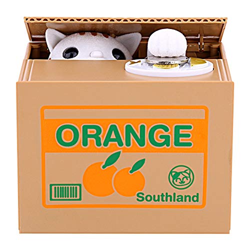 Greensen Money Coin Box, Cute Katzengeldbox, Katze stiehlt Geldmünze Penny Bank, automatische Geldkassette sammelt Münzen Batterie für Kinder betrieben (Orange Sparbüchse) von Greensen