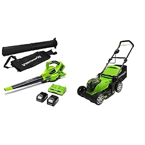 Greenworks 2in1 Akku-Laubsauger und -Laubbläser + Akku-Rasenmäher von Greenworks