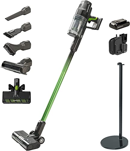 Greenworks GD24SVK4D Deluxe Kabelloser Staubsauger, hohe Saugleistung, 45 Minuten Laufzeit, Hepa-Filter, Tierhaaraufsatz, 3 Leistungsstufen, 24V 4Ah Akku und super Stand-Ladegerät, 3 Jahre Garantie von Greenworks