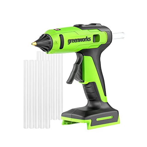 Greenworks Heißklebepistole Klebepistole 24V Akku-Klebepistole, 90 Sek. schnelles Aufheizen, LED-Licht, tropffreie Düse, automatische Abschaltung für Heimwerken, Kunst, Handwerk, Innendekoration von Greenworks