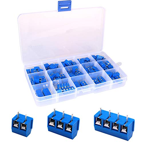 Greluma 100Stk 5mm Pitch 2 Pin&3 Pin&4 Pin PCB Schraubklemme Block 300V 16A,Blau(85x2 Pin,10x3 Pin,5x4 Pin) von Greluma