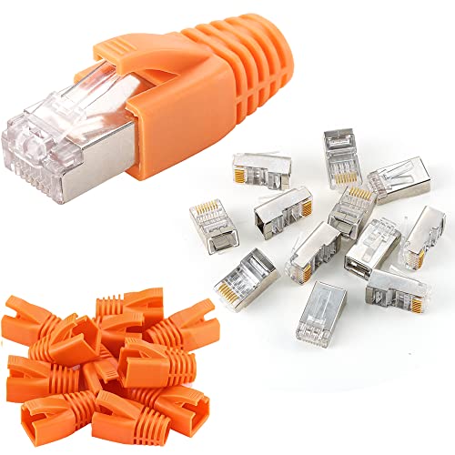 Greluma 12 Stk CAT6 Metallgeschirmte RJ45 Steckverbinder Modularer Stecker – CAT6 FTP 8P8C Netzwerk RJ45 Kabel Crimp Ethernet Steckverbinder (Drahtloch 1,2 mm/0,047“) mit Zugentlastung-Schuhen von Greluma