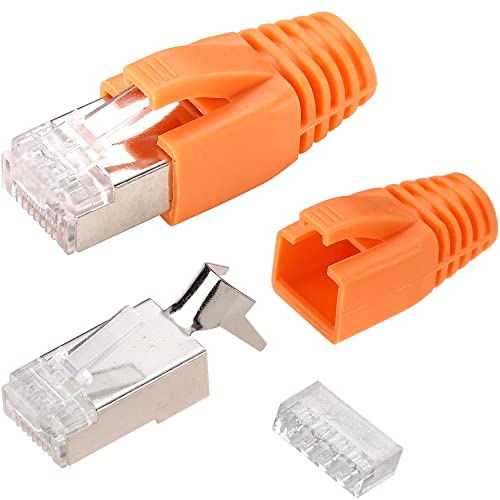 Greluma 12 STK CAT7 Metallgeschirmte RJ45-Steckverbinder Modularstecker Cat7 FTP 8P8C Netzwerk RJ45 Kabel Crimp Ethernet-Anschluss (Drahtloch 1,45 mm) mit CAT7 CAT6A Zugentlastung Manschetten von Greluma