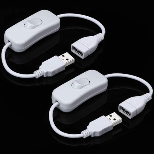 Greluma 2 Stk DC-USB-Kabel (Stecker auf Buchse) mit Ein-/Aus-Schalter – weiße Farbe, USB-Verlängerungs-Inline-Wippschalter für Fahrrekorder, LED-Schreibtischlampe, USB-Lüfter, LED-Streifen von Greluma