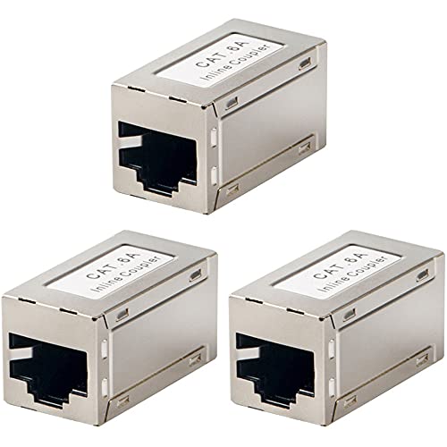 Greluma 3 Stück RJ45-Inline-Koppler aus Abgeschirmtem Metall CAT6A, Buchse zu Buchse von Greluma