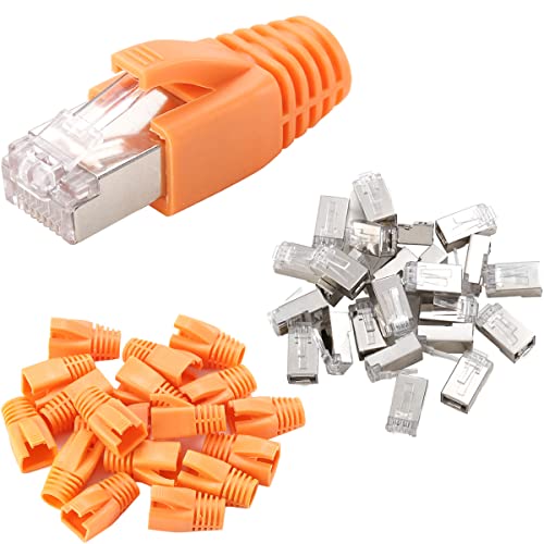 Greluma 40 Stück CAT6 Metallgeschirmte RJ45-Steckverbinder, CAT6A-Modularstecker, Cat6A-FTP-8P8C-Netzwerk-RJ45-Kabel-Crimp-Ethernet-Steckverbinder (Drahtloch 1,2 mm) mit Zugentlastung-Schuhen von Greluma