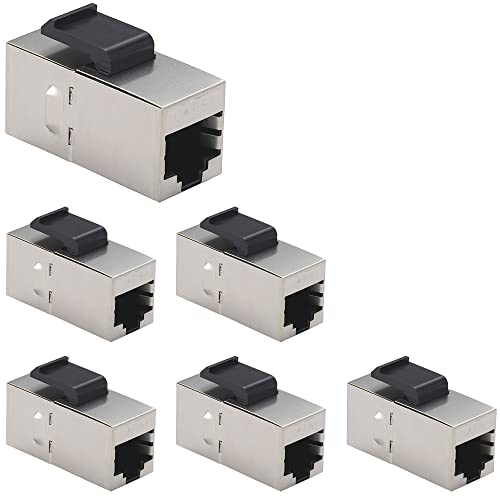 Greluma 6 Stk CAT6A Trapezblechen, RJ45-Koppler Buchse zu Buchse Gerade geschirmte Inline-Cat6A-Kabelnetzwerk-Ethernet-Modul Silber von Greluma