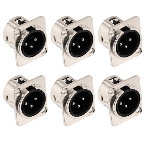 Greluma 6 Stk XLR-Stecker, 3-polige Panelmontage-Stecker, XLR-Stecker für Mikrofonlautsprecher, vernickelte Kupferkontakte, Metallgehäuse von Greluma