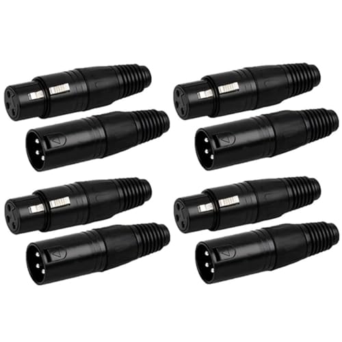 Greluma 8 Stk 3-polige XLR-Anschlüsse, 4 Paar XLR-Stecker/Buchsen, Mikrofonkabelstecker, Mikrofon-Audiobuchse, schwarzes Gehäuse von Greluma