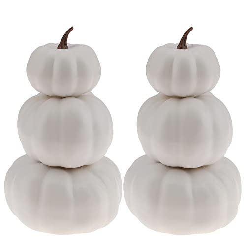 Gresorth 2 Pack Weiß Kürbisse Stapelbar Gefälschte Künstliche Halloween Deko DIY Lackierbar Kürbis für Zuhause Party Tabelle Küche Hochzeit Dekorieren von Gresorth