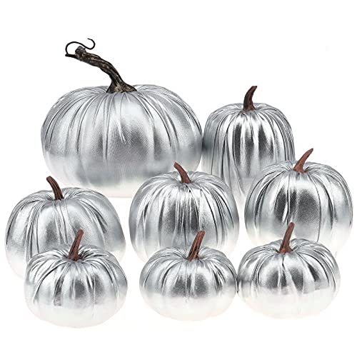 Gresorth 8 Stück Sortiert Gefälscht Handgefertigt Silber Leder Kürbisse Künstlich Herbsternte Halloween Dekoration Heim Bauernhaus von Gresorth