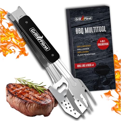 Grillfürst BBQ - Multitool - 4in1 Grillbesteck (Grillzange, Grillwender, Grillgabel und Flaschenöffner) von Grillfürst