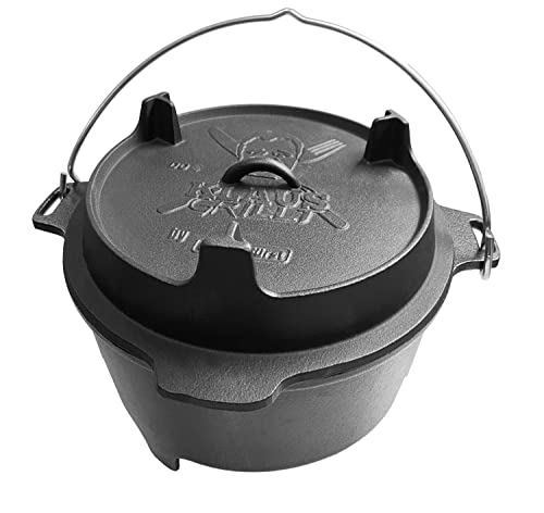 Grillfürst Dutch Oven DO 4 Sonderedition Klaus Grillt - stabil stehender Feuertopf durch speziell entwickelte T-Füße, hitzebeständiger Gusseisen Topf, Deckel als Pfanne nutzbar, ca. 4 Liter von Grillfürst