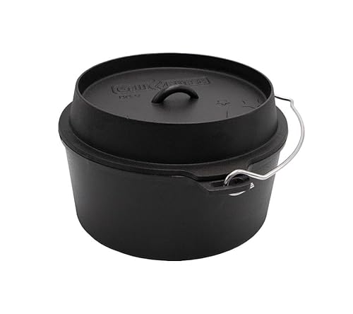 Grillfürst Dutch Oven ca. 9 Liter - stabil stehender Feuertopf mit flachem Boden ohne Füße, hitzebeständiger Gusseisen Topf, Deckel als Pfanne nutzbar, rund, DO 9 von Grillfürst