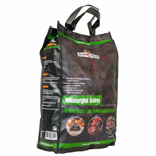 Grillfürst Männerglut Kokos Grillbriketts 10 kg - Briketts aus Kokosnussschalen für eine extra Lange Grilldauer, aus 100% Kokosschalen von Grillfürst