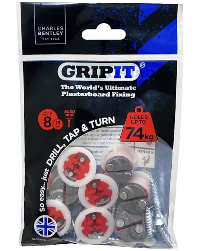 Gripit GRP188 Red Plasterboard Fixings 18mm (Pack 8) Gipskarton-Befestigungen, 18 mm, Rot, 8 Stück von Gripit