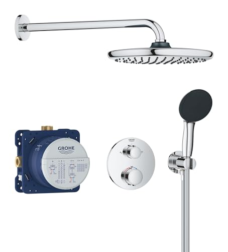 GROHE Precision 250 - Duschsystem (250mm Kopfbrause mit 1 Strahlart, Handbrause 2 Strahl, Universal-Einbaubox, 150cm Brauseschlauch), rund, chrom, 34883000 von Grohe