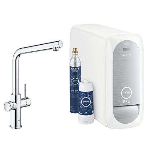 GROHE Blue Home - Starter Kit (L- Auslauf, 3 gefilterte und gekühlte Wasserarten, für GROHE Blue Filter S-Size, Filterkopf mit flexibler Wasserhärteeinstellung), chrom, 31454001 von Grohe