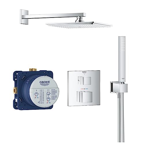 GROHE Grohtherm Cube - Duschsystem Unterputz mit Rainshower Allure 230 (inkl. Thermostat, Kopfbrause, SmartBox, Brausenschlauch, Handbrause), chrom, 34741000 von Grohe