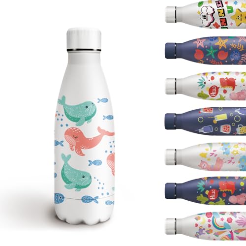 Grsta Trinkflasche Kinder, 350 ml Trinkflasche Edelstahl, BPA-freie Trinkflasche Kinder Auslaufsicher, Trinkflasche Kindergarten Kalt&Warm,für Schule/Büro/Cafe, Weiß von Grsta