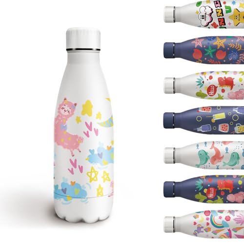 Grsta Trinkflasche Kinder, Thermosflasche 350 ml, Thermoskanne Baby Unterwegs, BPA-freie Trinkflasche Schule, Water Bottle mit Schaf, für kindergarten/Büro/Cafe von Grsta