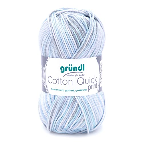 Gründl Cotton Quick Print Strickgarn / Häkelgarn (farbenfrohes Garn aus 100% Baumwolle, OEKO-TEX zertifiziert, 50 g / 125 m, Nadelstärke: 3 - 4, 1 x 50 g), Mint-Blau-Weiß-Grau-Mix Color von Gründl