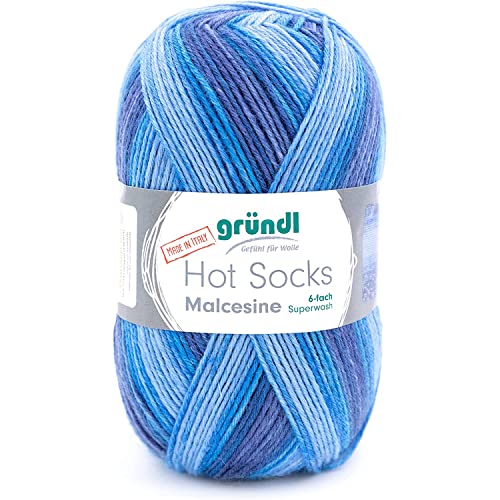 Gründl Hot Socks Malcesine (Sockenwolle aus 75% Schurwolle (superwash) und 25% Polyamid, Made in Italy, 6-fach Sockengarn, 150 g / 375 m, Nadelstärke: 3 mm - 4 mm, 1 x 150 g), ocean multicolor von Gründl