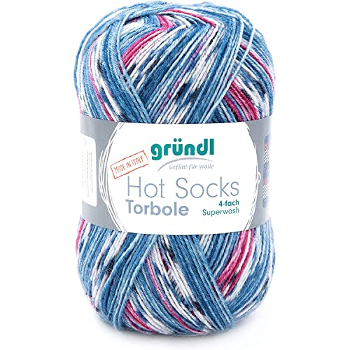 Gründl Hot Socks Torbole (Sockenwolle aus 75 % Schurwolle (superwash) & 25 % Polyamid, 4-fach Sockengarn, 100 g / 420 m, Nadelstärke: 2,5 - 3 mm, 100 g), königsbalu-burgund-royal-weiß-marine von Gründl