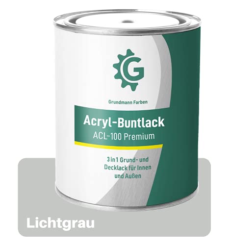 Grundmann Lack - 0,7 Kg - Acryllack auf Wasserbasis Hellgrau - Für Holz, Metall & Beton - Lichtgrau RAL 7035 von Grundmann Farben