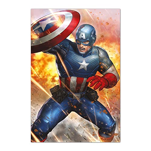 Grupo Erik Marvel Poster - Captain America Under Fire Poster - Kunstdruck - Deko Wohnzimmer oder Deko Schlafzimmer - Deko Zimmer - Größe : 61 x 91, 5 cm Marvel Fanartikel - Offizielle Lizenz von Grupo Erik