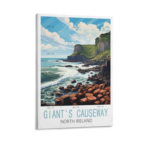 Giants Causeway Nordirland Vintage-Reiseposter, 20 x 30 cm, Leinwand-Kunstdruck, Gemälde für Wanddekoration, Wohnzimmer, Schlafzimmer von GuYaNa