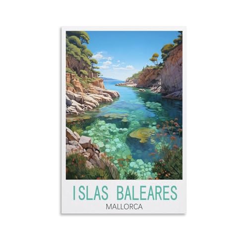 GuYaNa Islas Baleares Mallorca Vintage-Reise-Poster, Landschaft, 20 x 30 cm, Leinwand-Kunstdruck, Gemälde für Wanddekoration, Wohnzimmer, Schlafzimmer von GuYaNa