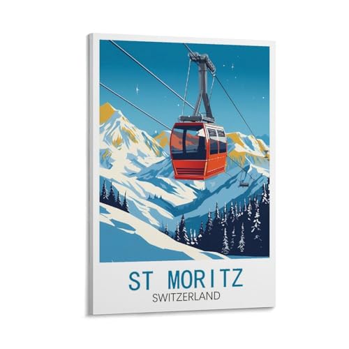 GuYaNa St. Moritz Schweiz Vintage Reiseposter Ski 30 x 45 cm Leinwand-Kunstdruck Gemälde für Wanddekoration Wohnzimmer Schlafzimmer von GuYaNa