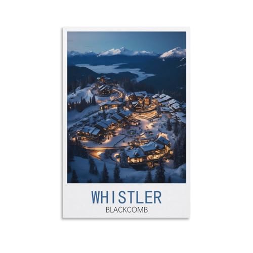 GuYaNa Whistler Blackcomb Vintage-Reiseposter Nacht, 40 x 60 cm, Leinwand-Kunstdruck, Gemälde für Wanddekoration, Wohnzimmer, Schlafzimmer von GuYaNa