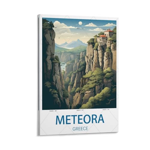 Meteora Reiseposter Griechenland, Landschaft, 20 x 30 cm, Leinwand-Kunstdruck, Gemälde für Wanddekoration, Wohnzimmer, Schlafzimmer von GuYaNa