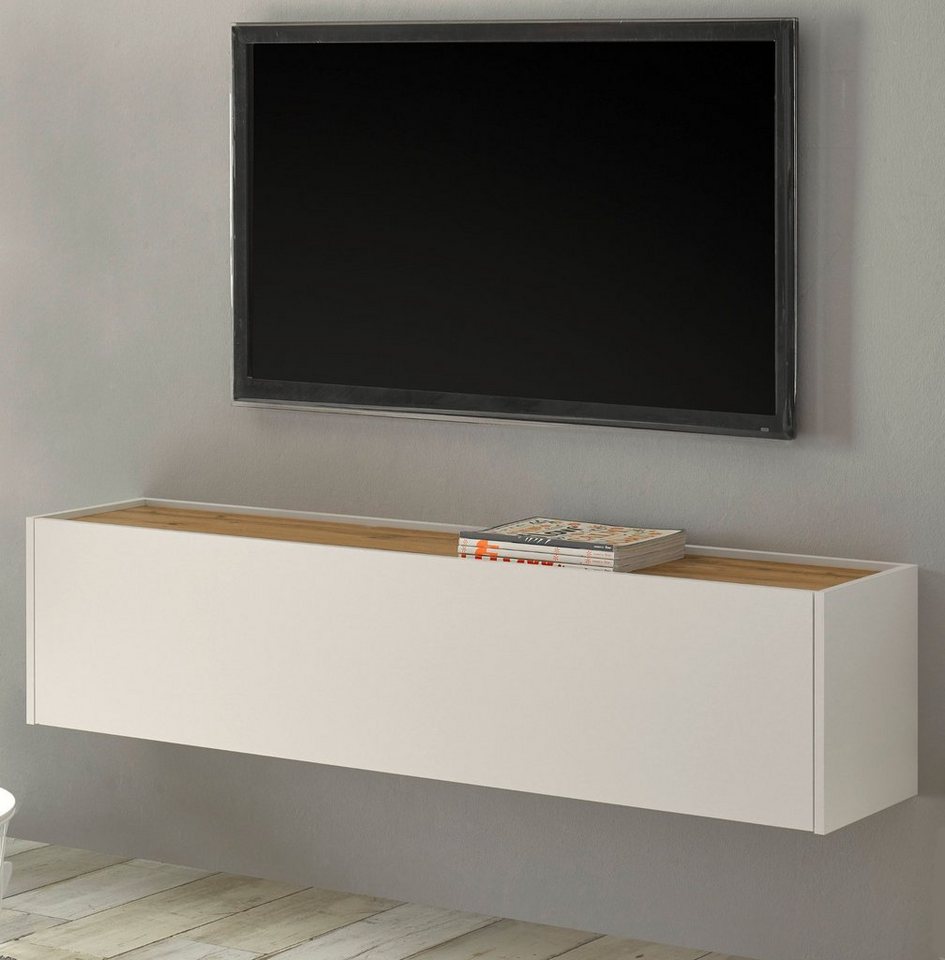 Furn.Design Lowboard Center (TV Board in weiß mit Wotan Eiche, 150 x 35 cm), Wandmontage von Furn.Design