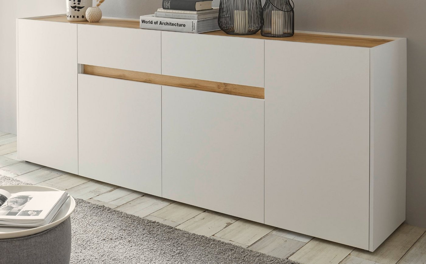 Furn.Design Sideboard Center (Anrichte in weiß mit Wotan Eiche, 220 x 87 cm), 4-türig, 2 Schubladen von Furn.Design