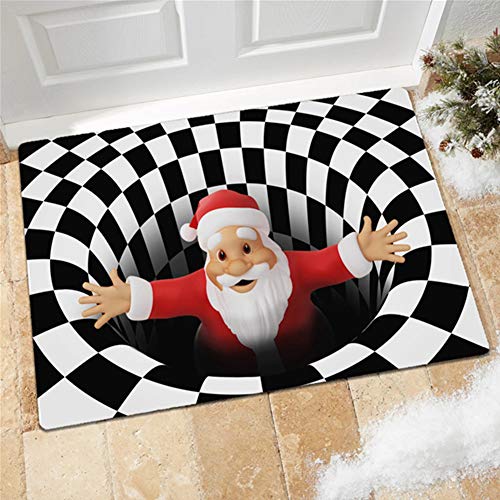 GUOCU Weihnachten Dekoration Fußmatte 3D Wirbel Optischer Täuschung Teppich,Visual Illusion Rutschfester Badteppiche Badematte Vortex Teppiche Weihnachtsmann Badvorleger Bodenmatte B 60x90CM von GUOCU