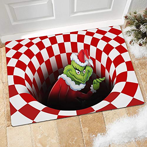 GUOCU Weihnachten Dekoration Fußmatte 3D Wirbel Optischer Täuschung Teppich,Visual Illusion Rutschfester Badteppiche Badematte Vortex Teppiche Weihnachtsmann Badvorleger Bodenmatte F 50x80CM von GUOCU