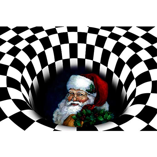 GUOCU Weihnachten Dekoration Fußmatte 3D Wirbel Optischer Täuschung Teppich,Visual Illusion Rutschfester Badteppiche Badematte Vortex Teppiche Weihnachtsmann Badvorleger Bodenmatte H 50x80CM von GUOCU