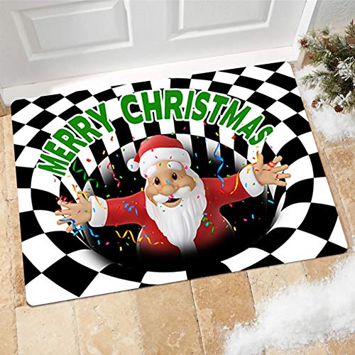 GUOCU Weihnachten Dekoration Fußmatte 3D Wirbel Optischer Täuschung Teppich,Visual Illusion Rutschfester Badteppiche Badematte Vortex Teppiche Weihnachtsmann Badvorleger Bodenmatte M 40x60CM von GUOCU